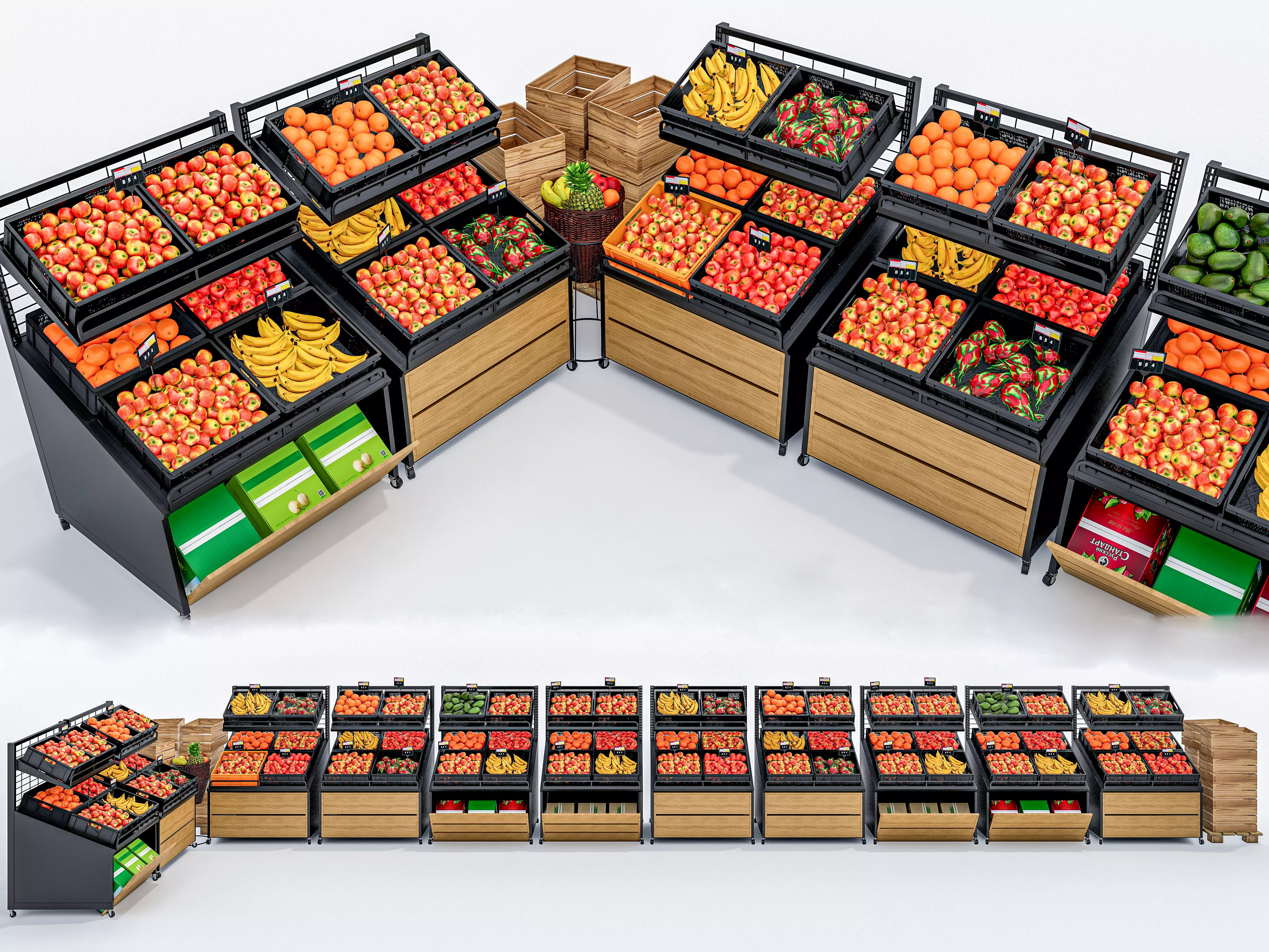 Fruits and vegetables Supermarket Grocery store showcase 3D model_0