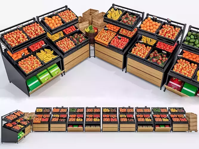 Fruits and vegetables Supermarket  Grocery store showcase 3D model