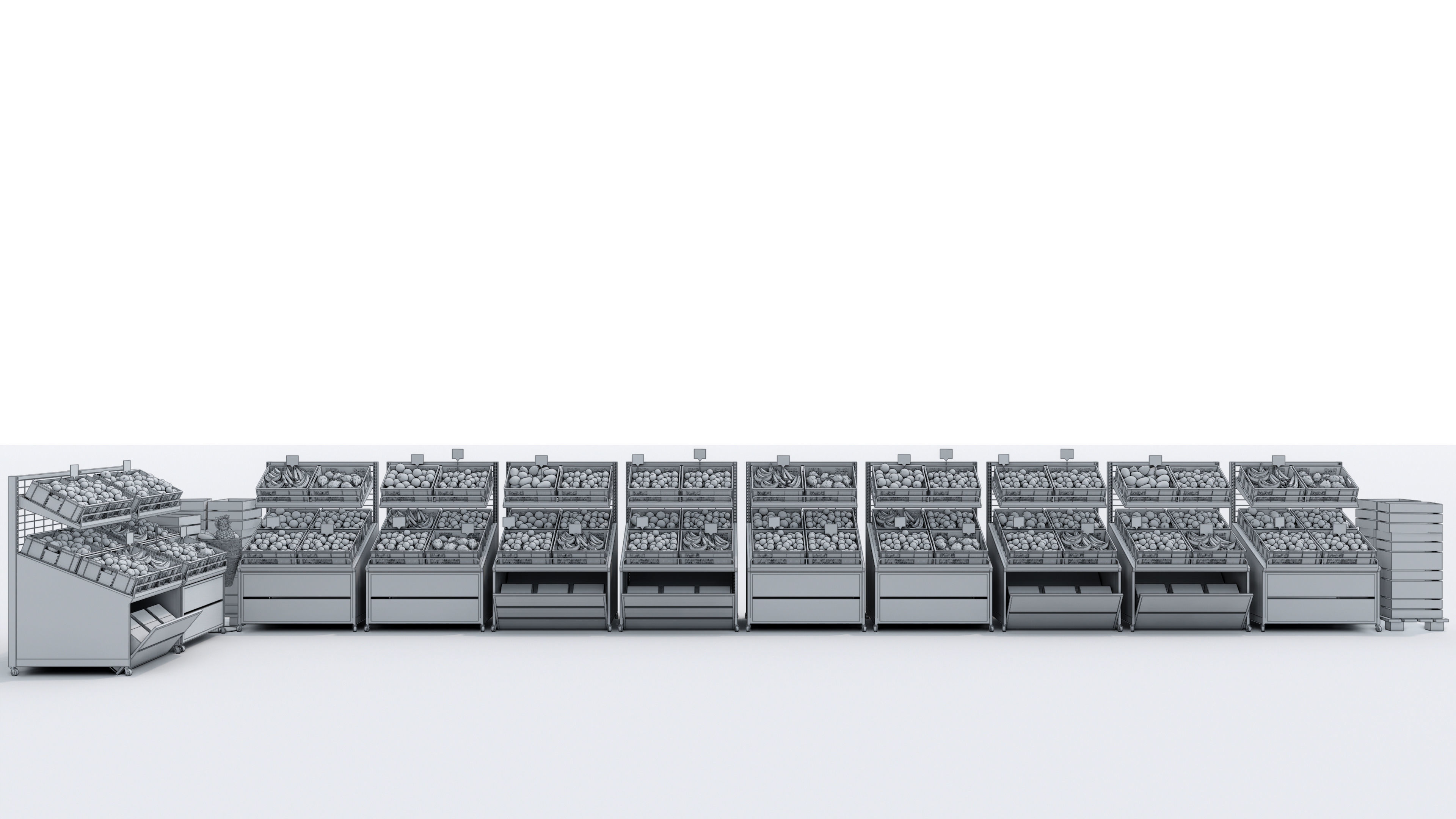 Fruits and vegetables Supermarket Grocery store showcase 3D model_8