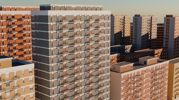 High density City residential Buildings Low-poly 3D model 5