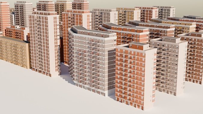 High density City residential Buildings Low-poly 3D model 2