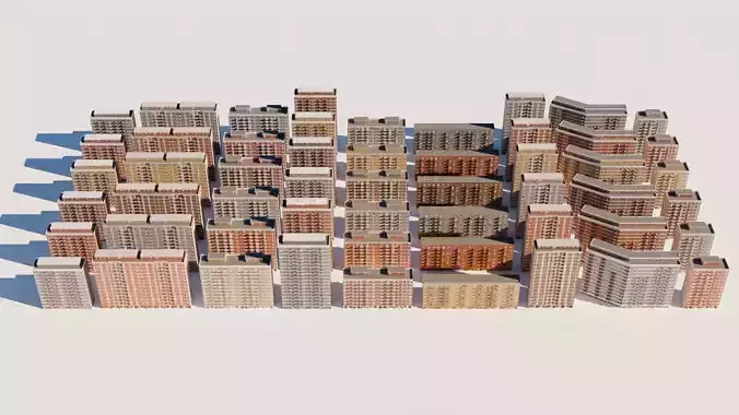 High density City residential Buildings Low-poly 3D model