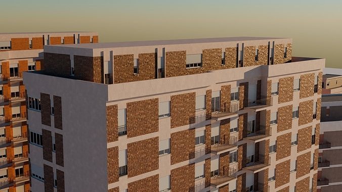 High density City residential Buildings Low-poly 3D model 3