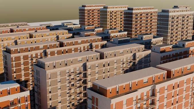 High density City residential Buildings Low-poly 3D model 6
