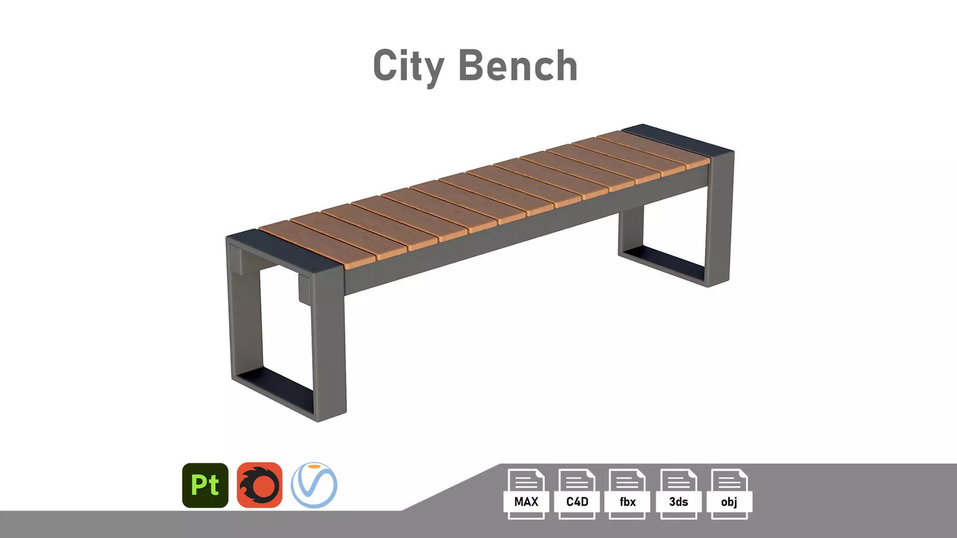 City Bench 01 Low-poly 3D model_0
