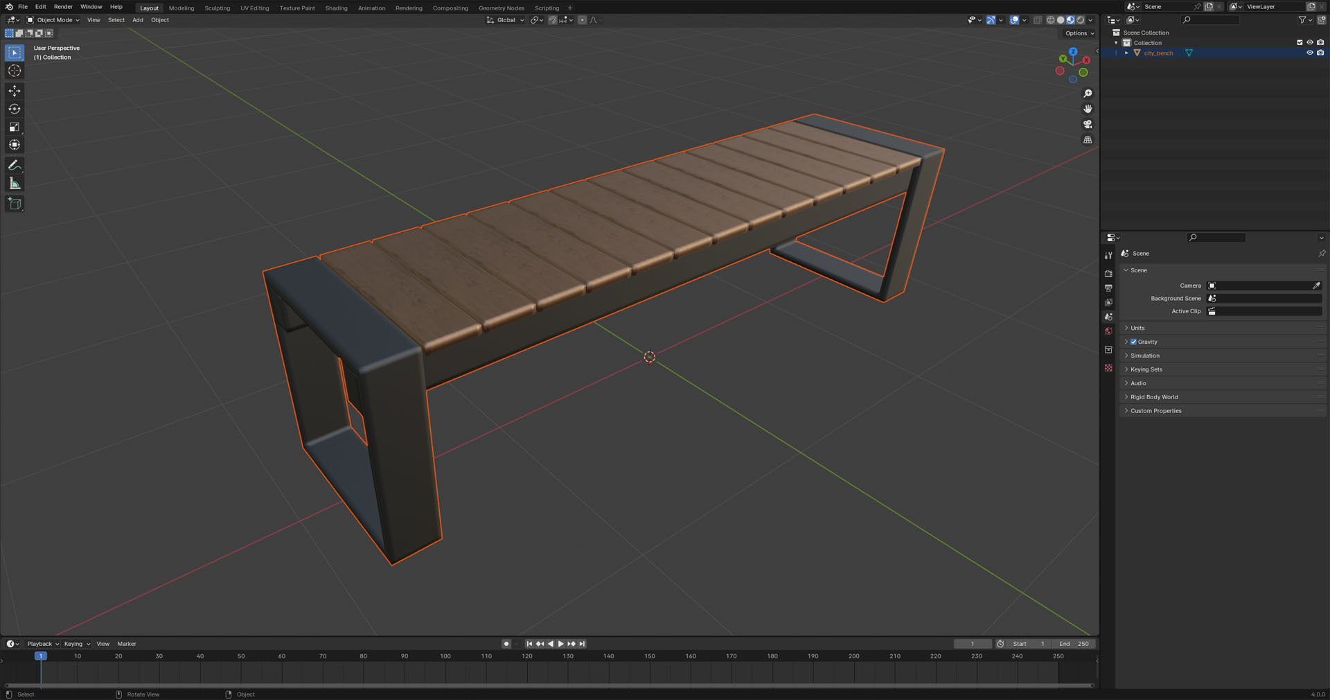 City Bench 01 Low-poly 3D model_13