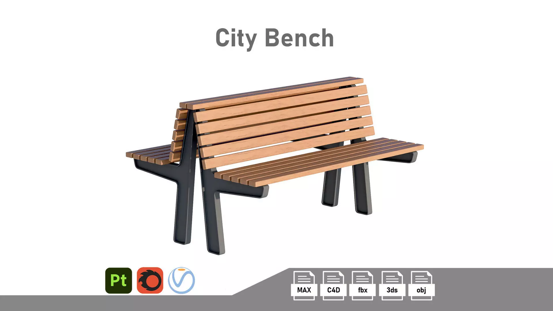 City Bench 02 Low-poly 3D model_0