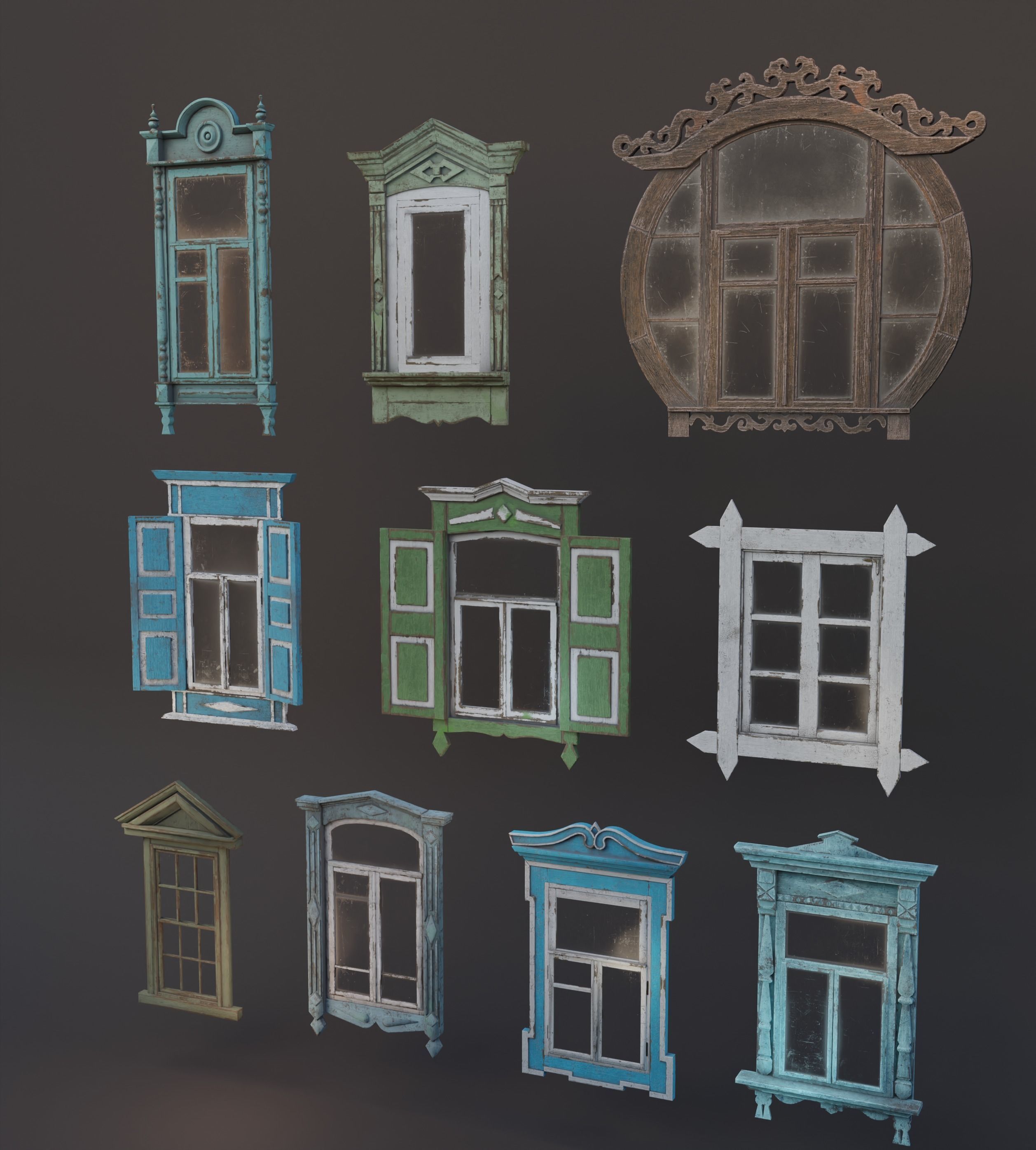 10 old windows pack Low-poly 3D model_1