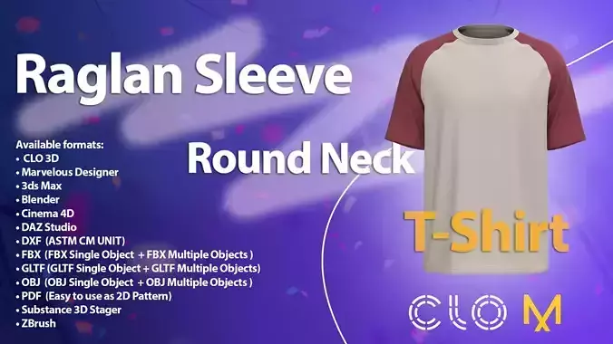 Raglan Sleeve Round Neck Tee Design CLO and Marvelous Designer