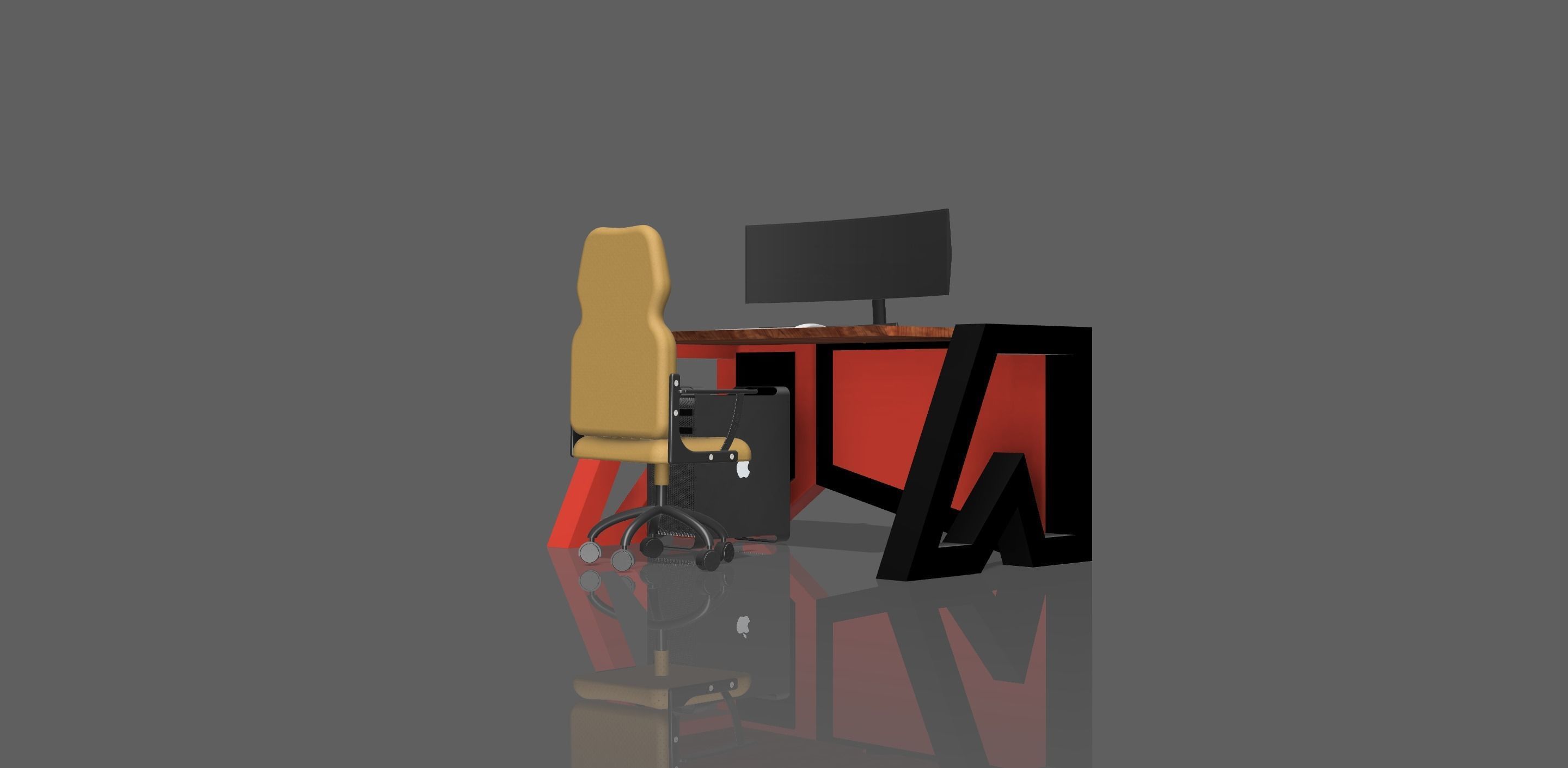 Custom Desk Low-poly 3D model_3