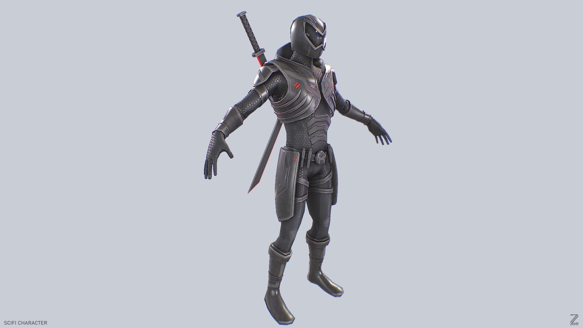 Scifi character Low-poly 3D model_6