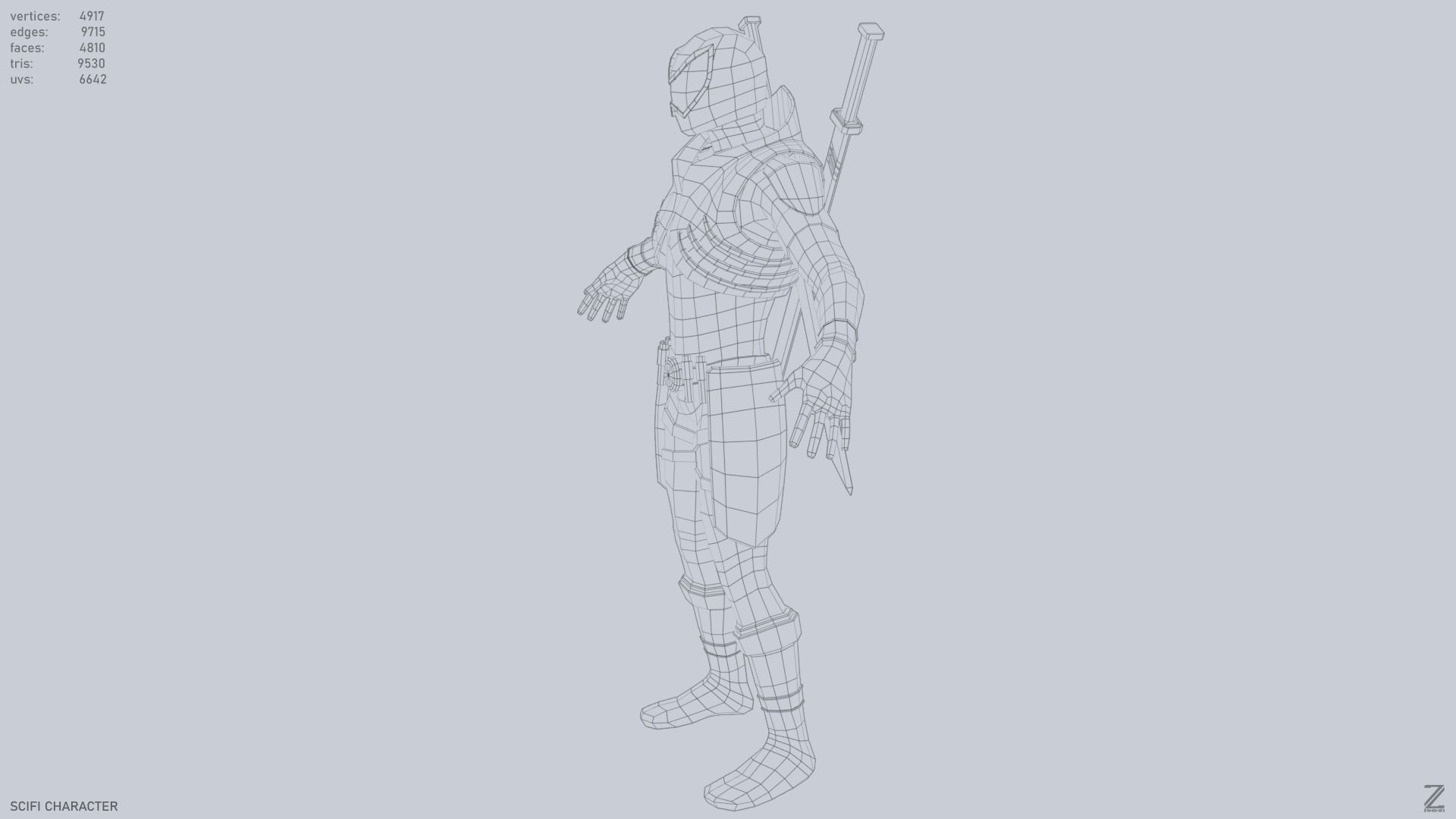 Scifi character Low-poly 3D model_10