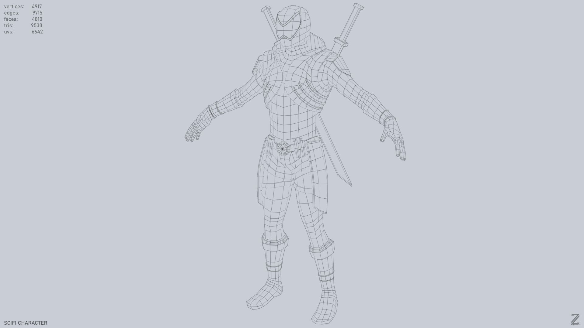 Scifi character Low-poly 3D model_9