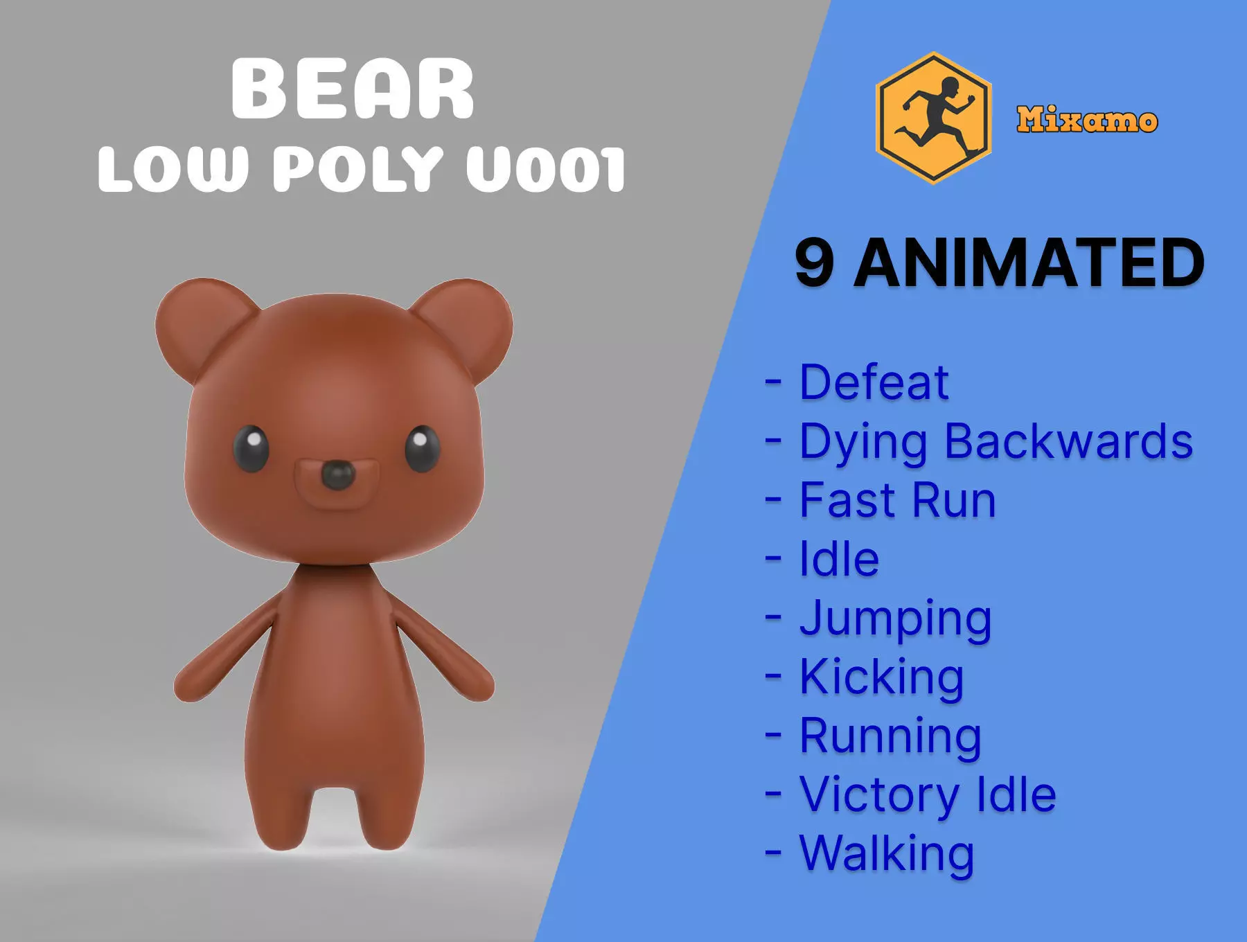 Bear  low poly animated v001  Low-poly 3D model_0