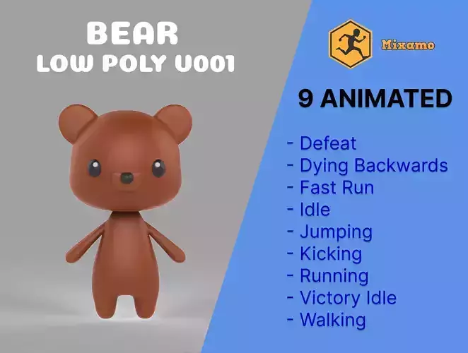 Bear  low poly animated v001  Low-poly 3D model