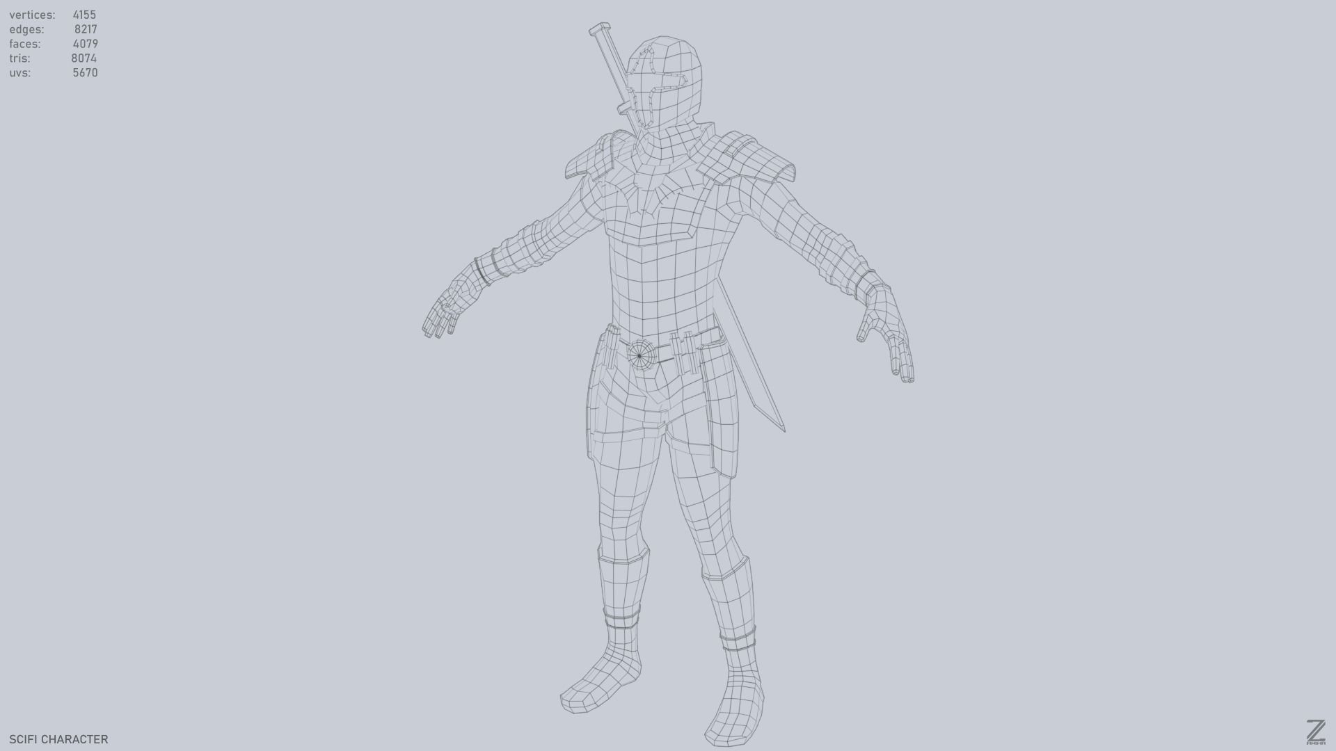 Scifi character Low-poly 3D model_9