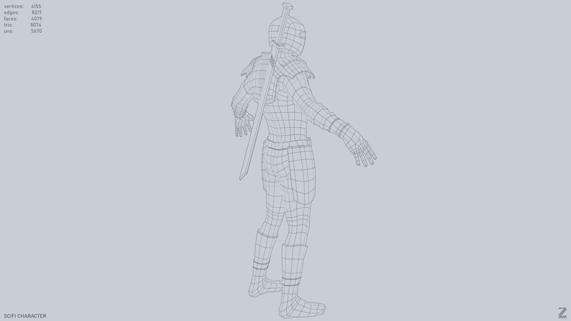 Scifi character Low-poly 3D model_14