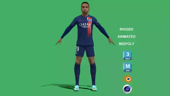3D Rigged Bradley Barcola PSG 2024 3D model