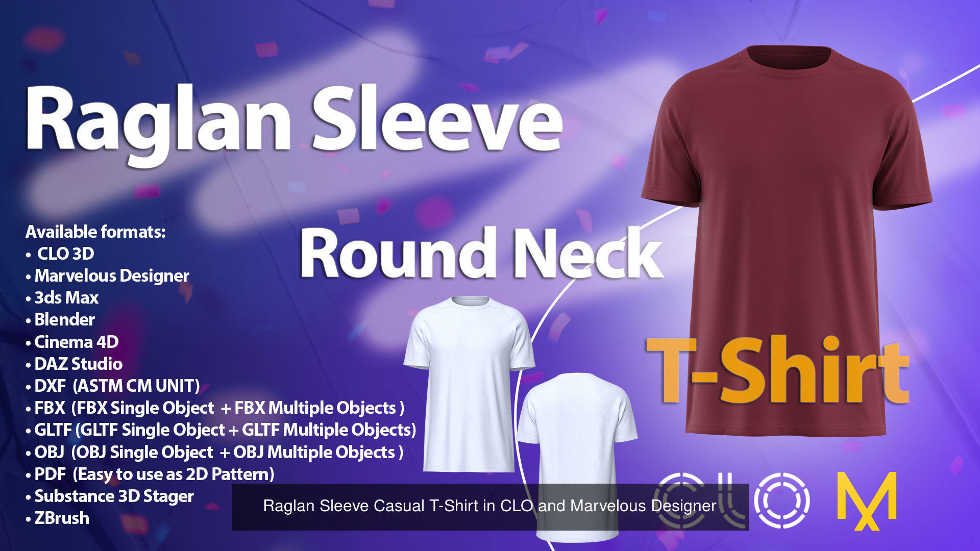 Two Raglan Sleeve T-Shirt in CLO and Marvelous Designer 3D Model Collection_4