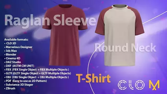 Two Raglan Sleeve T-Shirt in CLO and Marvelous Designer