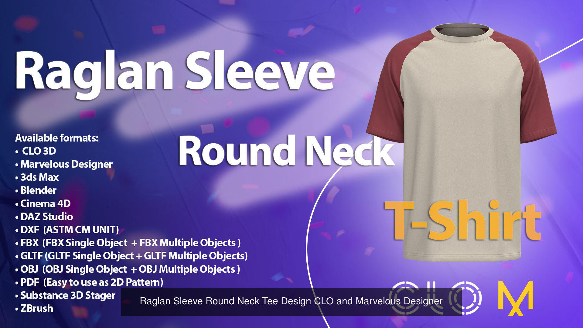 Two Raglan Sleeve T-Shirt in CLO and Marvelous Designer 3D Model Collection_5