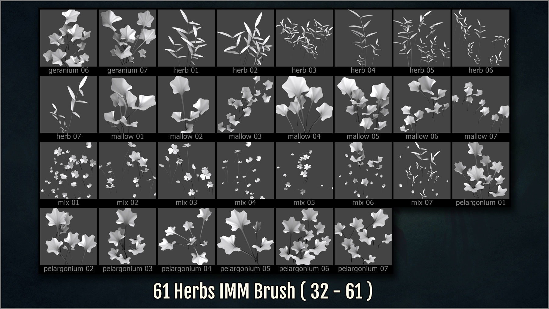 Herbs and Grass Maker 200 ZBrush IM Brushes and 200 OBJs 3D model_4