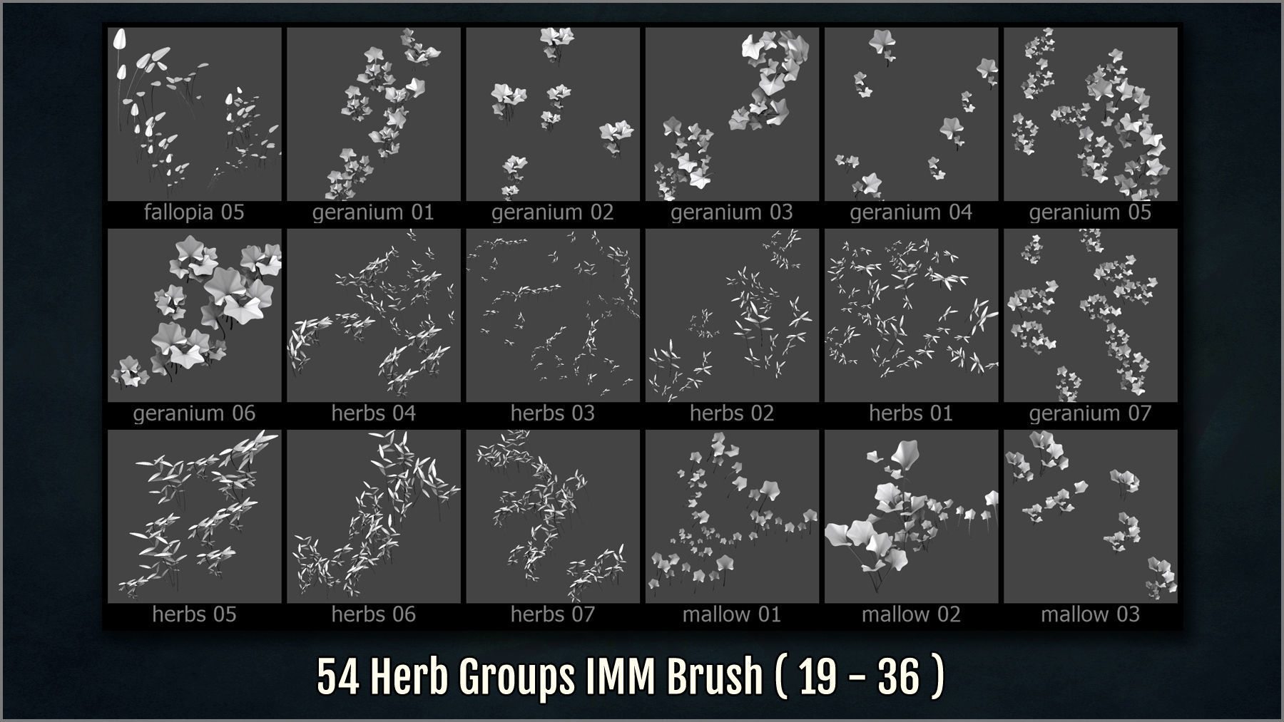 Herbs and Grass Maker 200 ZBrush IM Brushes and 200 OBJs 3D model_8