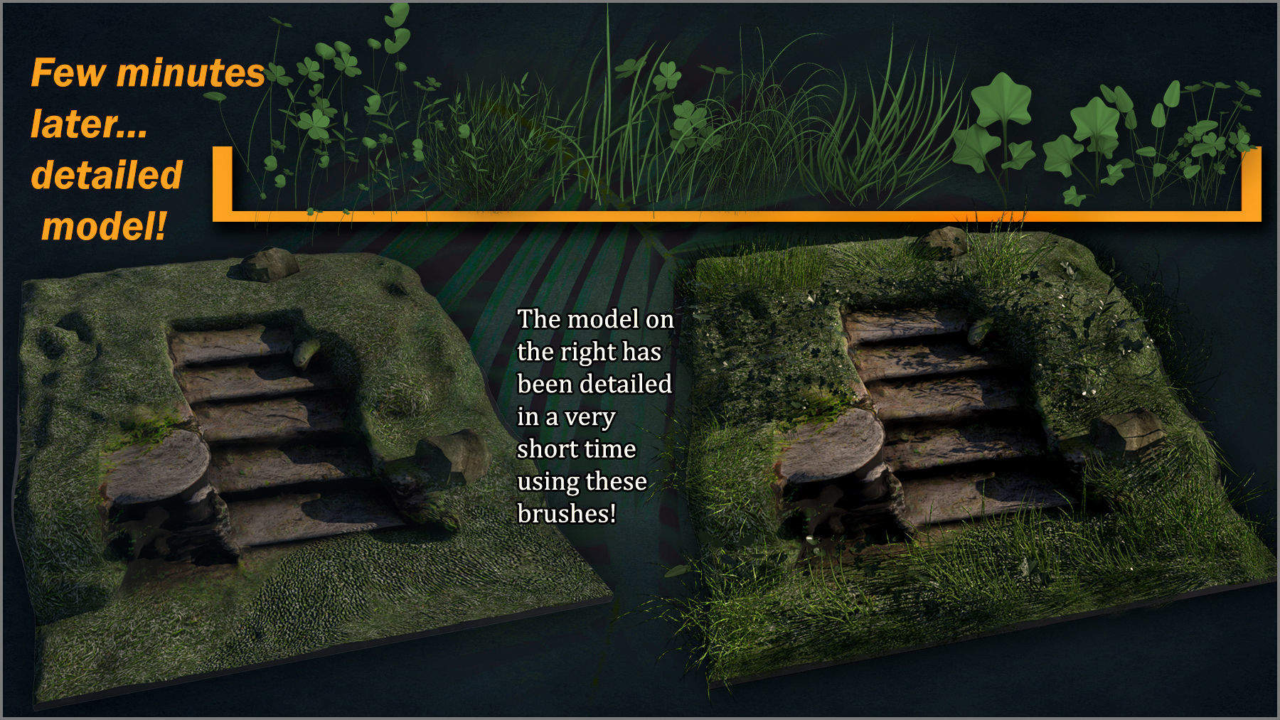 Herbs and Grass Maker 200 ZBrush IM Brushes and 200 OBJs 3D model_2