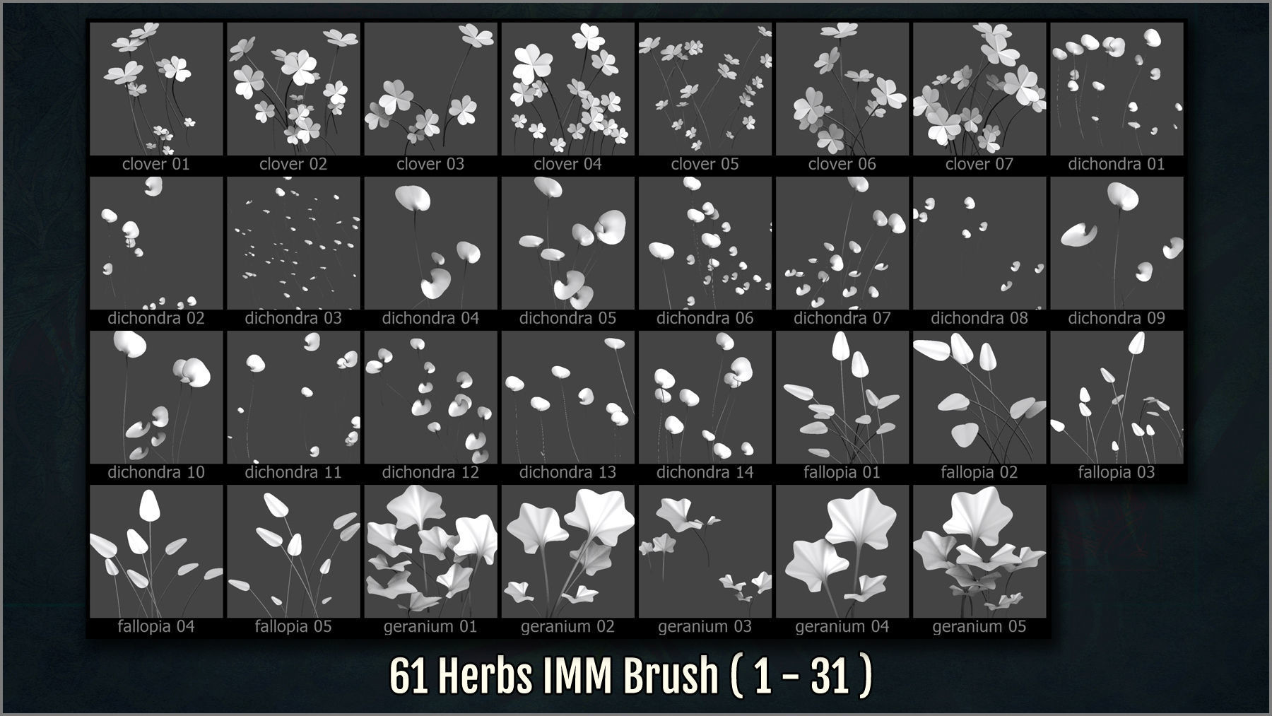 Herbs and Grass Maker 200 ZBrush IM Brushes and 200 OBJs 3D model_3