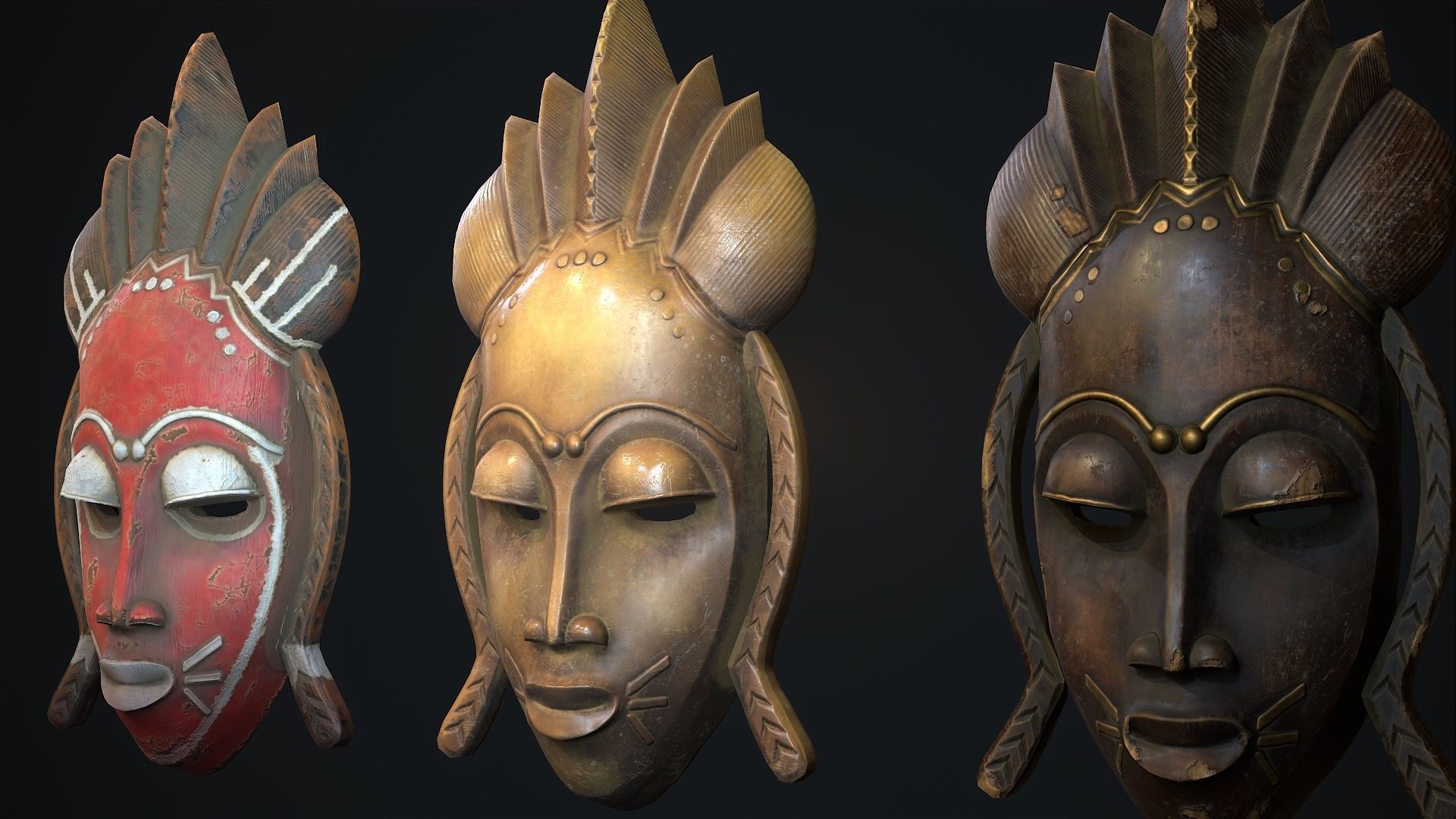 African mask 1 Low-poly 3D model_3
