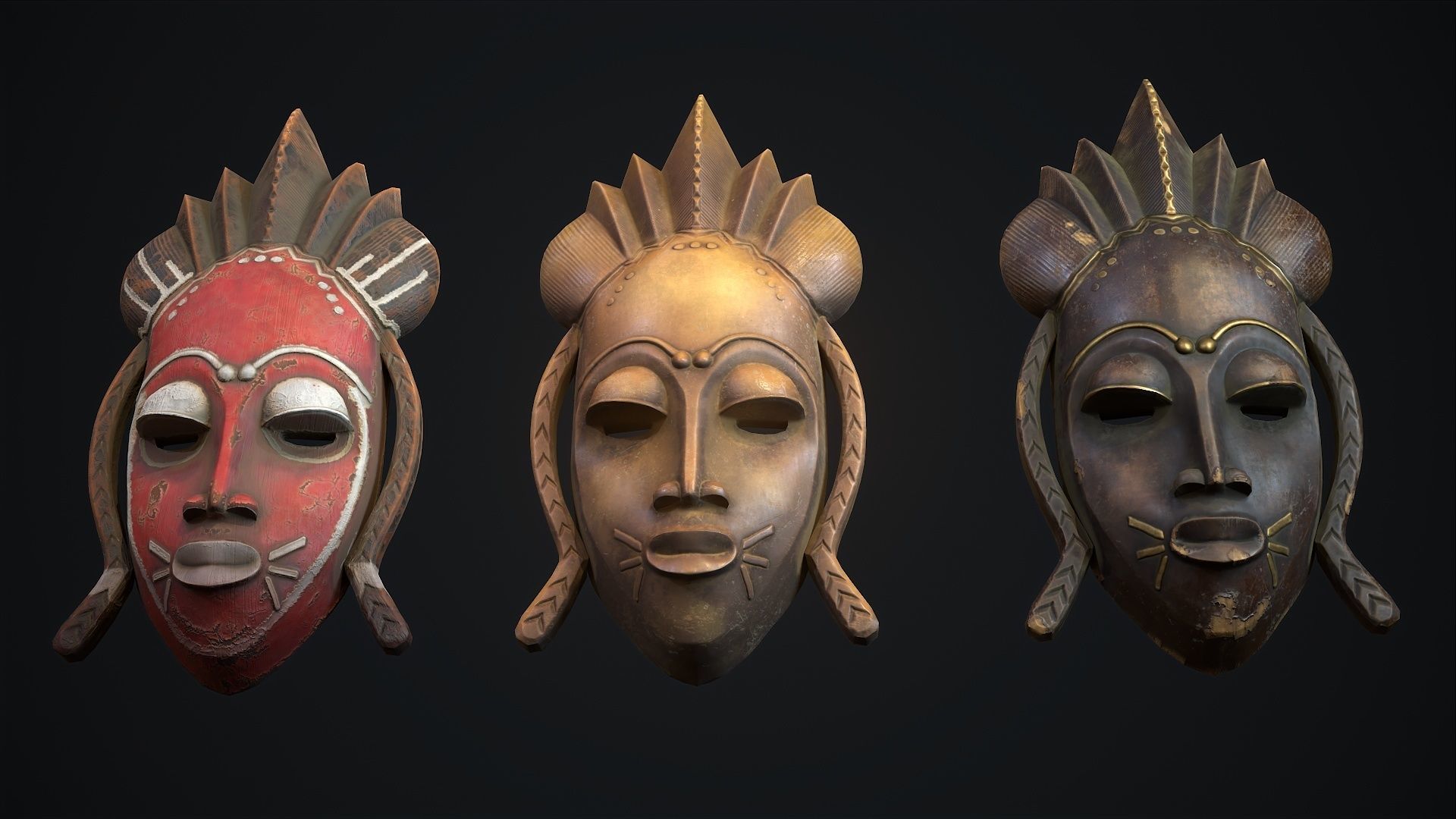 African mask 1 Low-poly 3D model_1