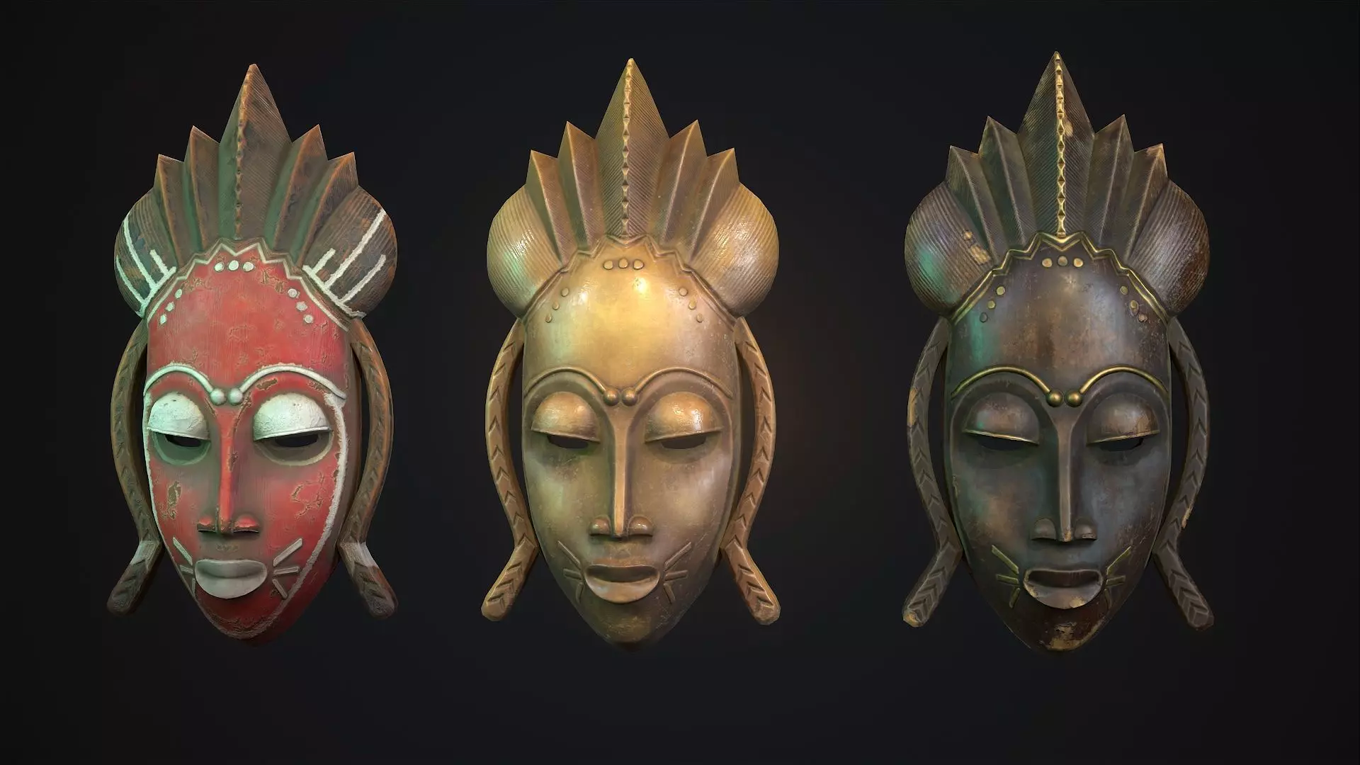 African mask 1 Low-poly 3D model_0