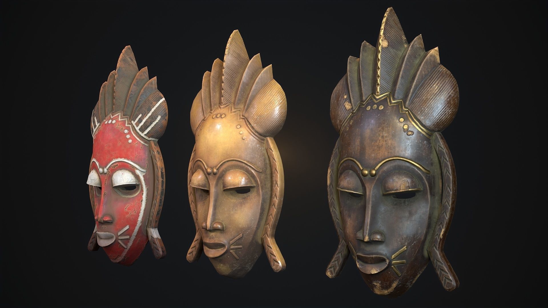 African mask 1 Low-poly 3D model_2