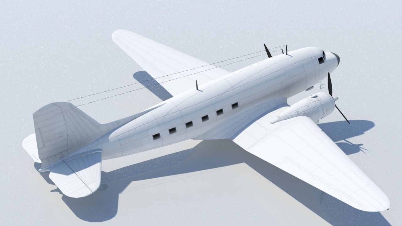 Douglas DC-3 Static Low Poly Blank Low-poly 3D model_4