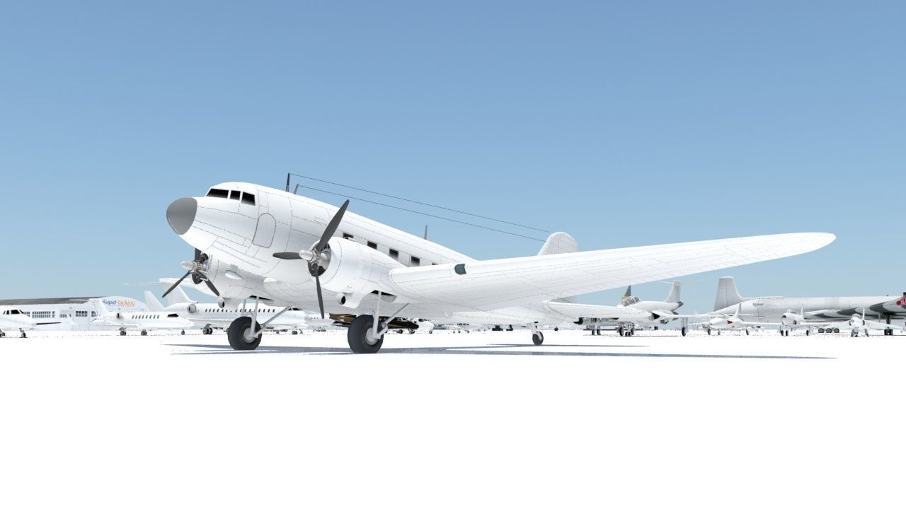 Douglas DC-3 Static Low Poly Blank Low-poly 3D model_8