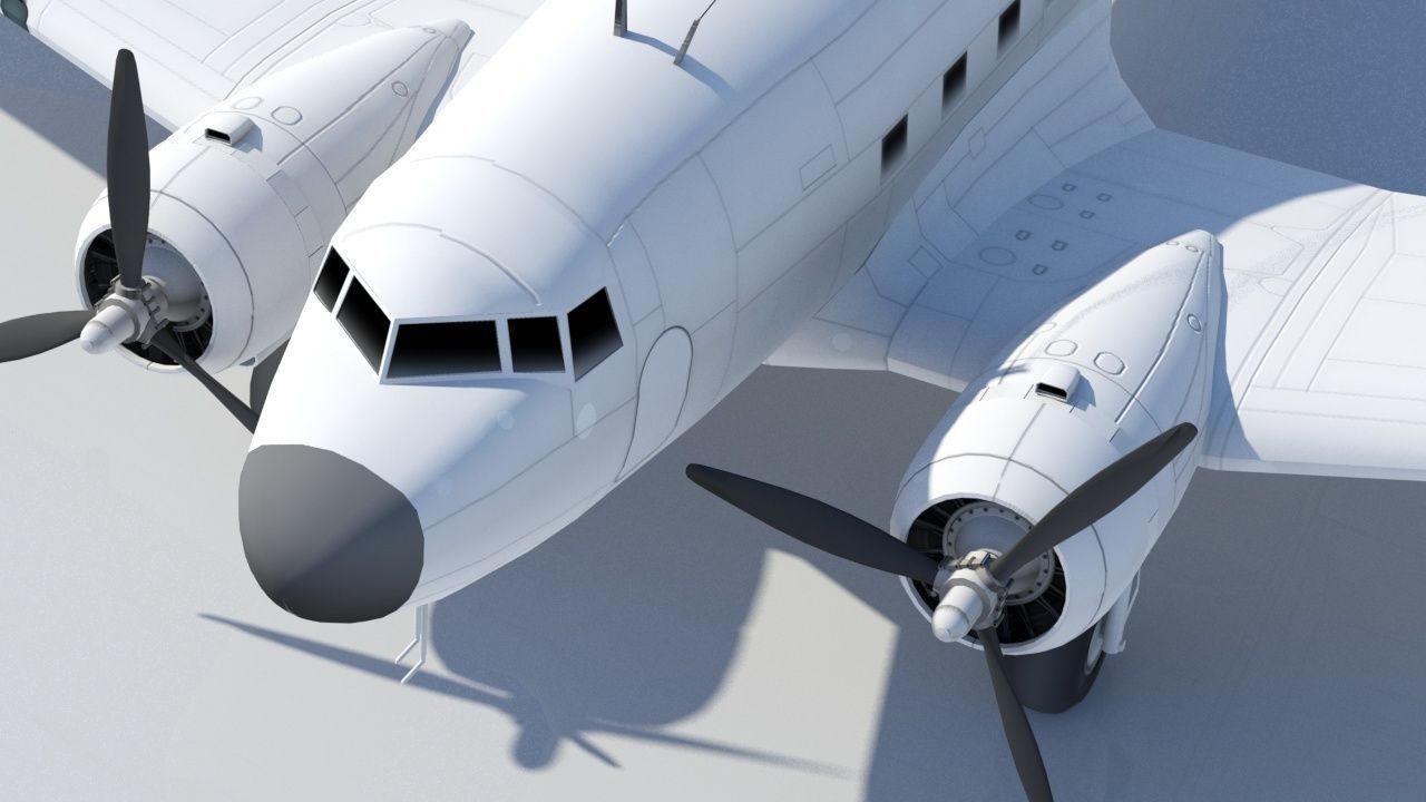 Douglas DC-3 Static Low Poly Blank Low-poly 3D model_1