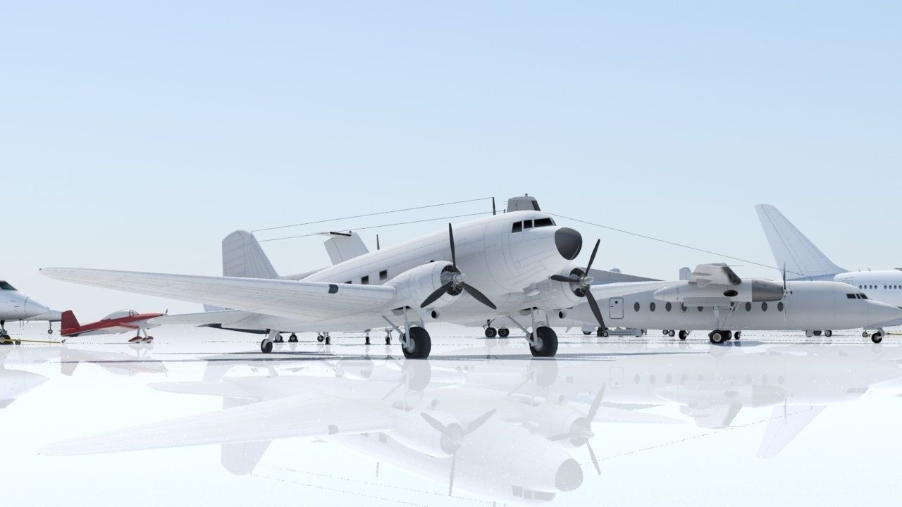 Douglas DC-3 Static Low Poly Blank Low-poly 3D model_5