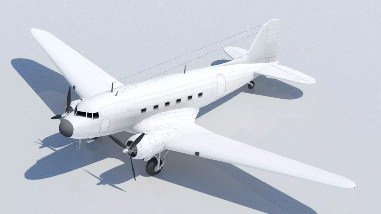 Douglas DC-3 Static Low Poly Blank Low-poly 3D model_0