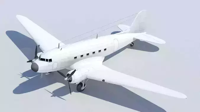 Douglas DC-3 Static Low Poly Blank Low-poly 3D model