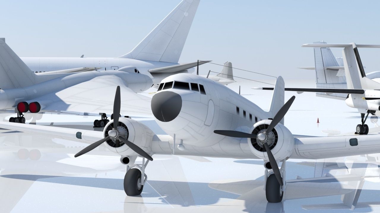 Douglas DC-3 Static Low Poly Blank Low-poly 3D model_3