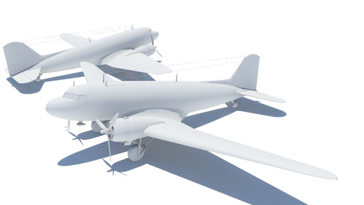 Douglas DC-3 Static Low Poly Blank Low-poly 3D model_7