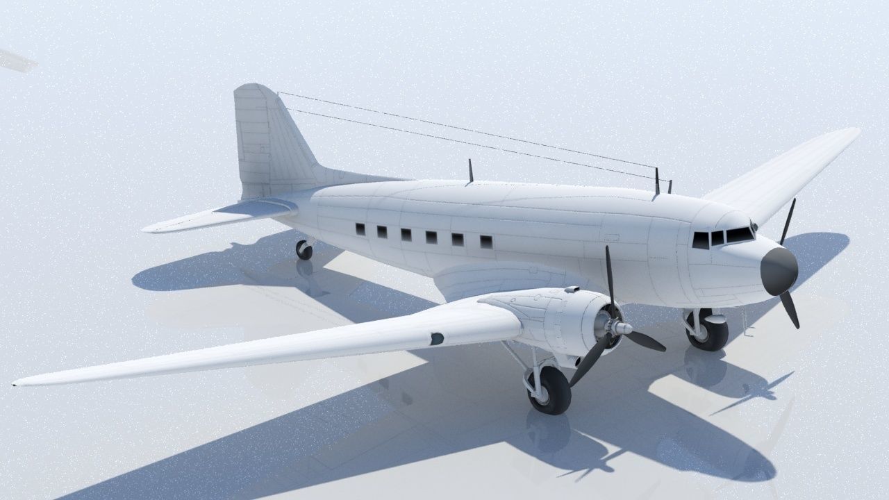Douglas DC-3 Static Low Poly Blank Low-poly 3D model_6