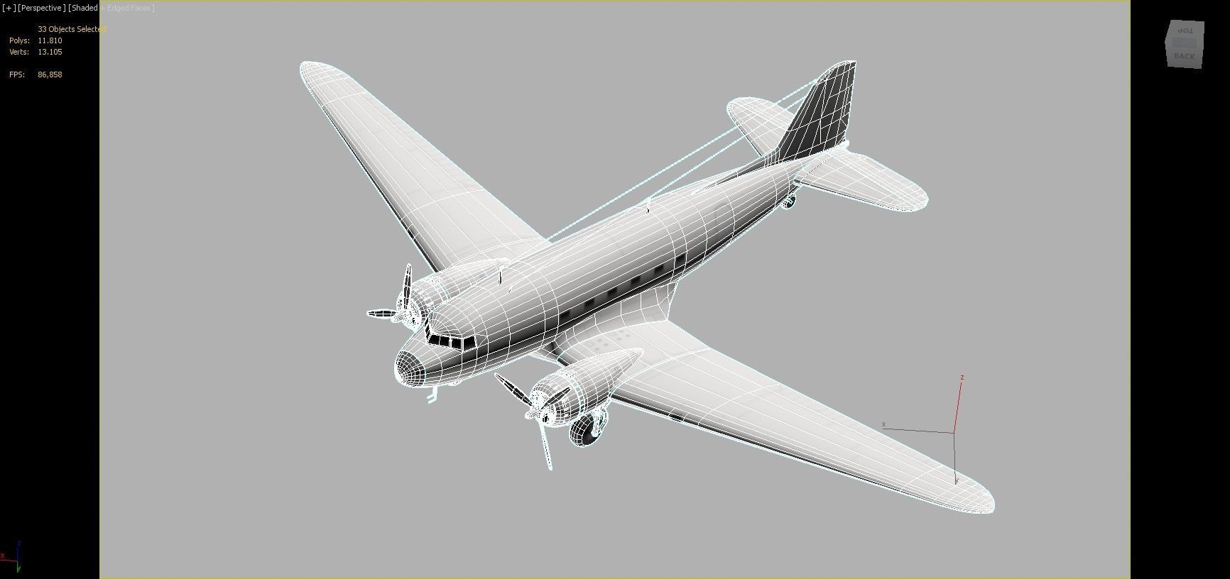 Douglas DC-3 Static Low Poly Blank Low-poly 3D model_9