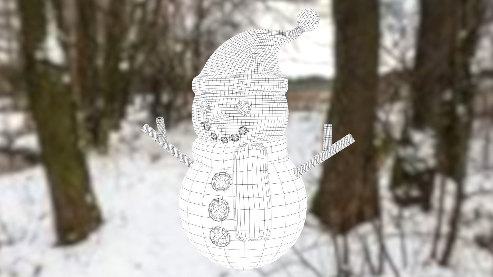 Snowman with Christmas hat Low-poly 3D model_26