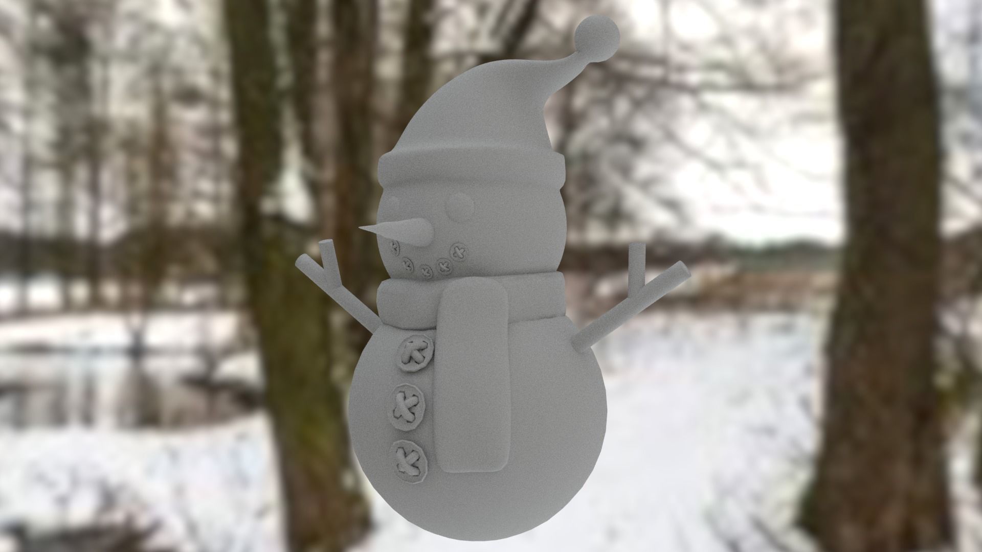 Snowman with Christmas hat Low-poly 3D model_16