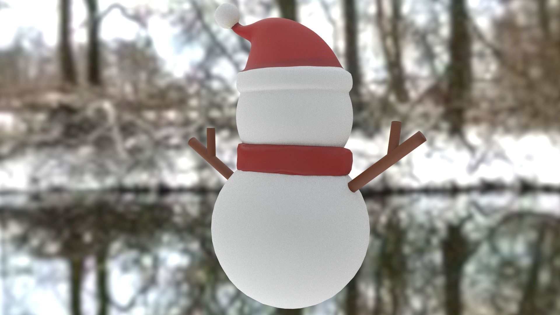 Snowman with Christmas hat Low-poly 3D model_5