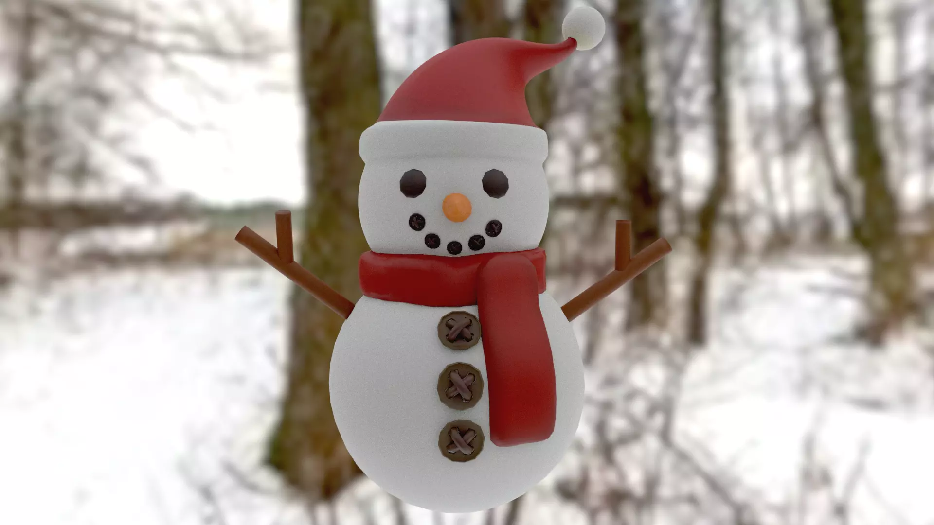 Snowman with Christmas hat Low-poly 3D model_0