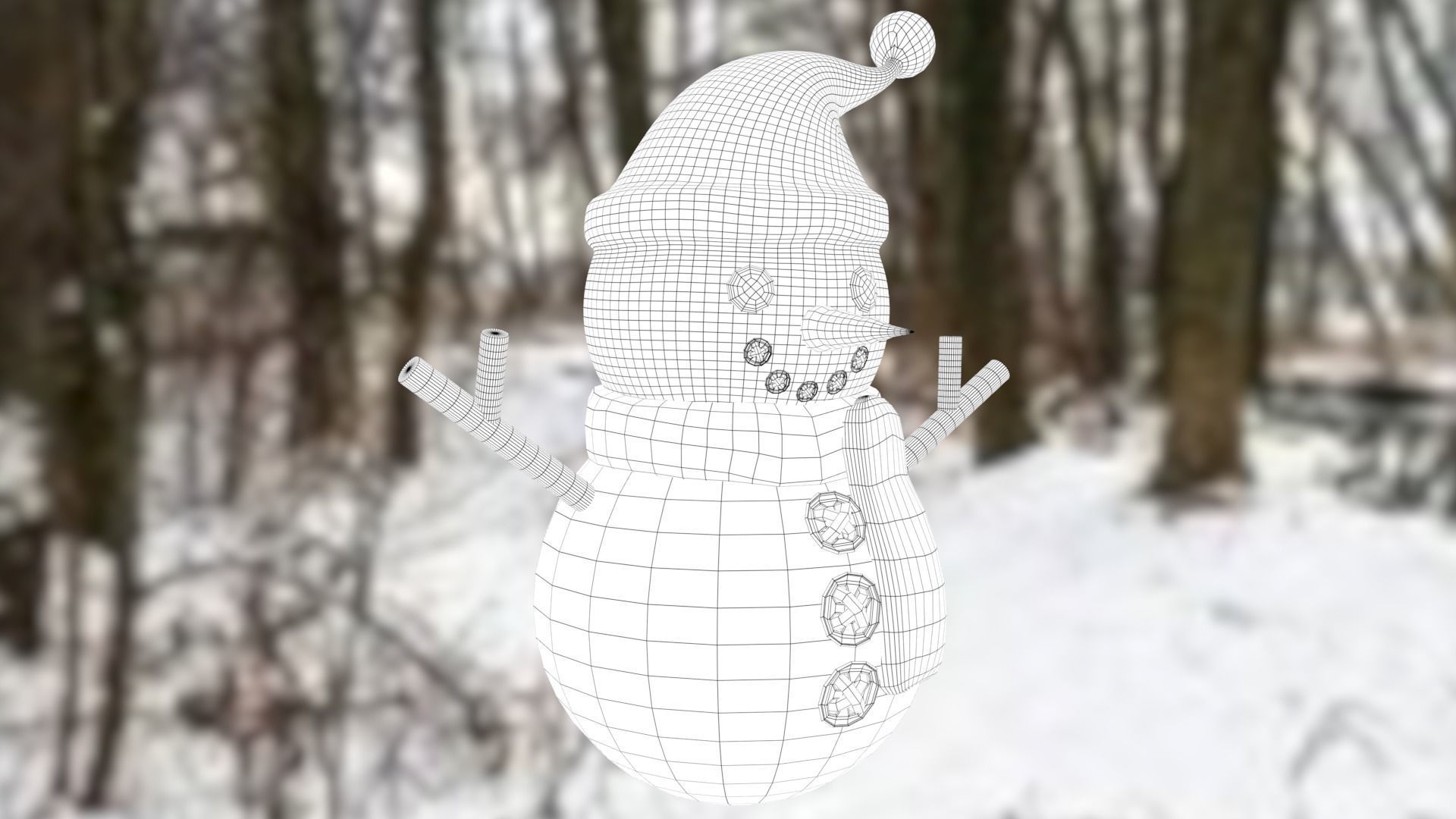 Snowman with Christmas hat Low-poly 3D model_37