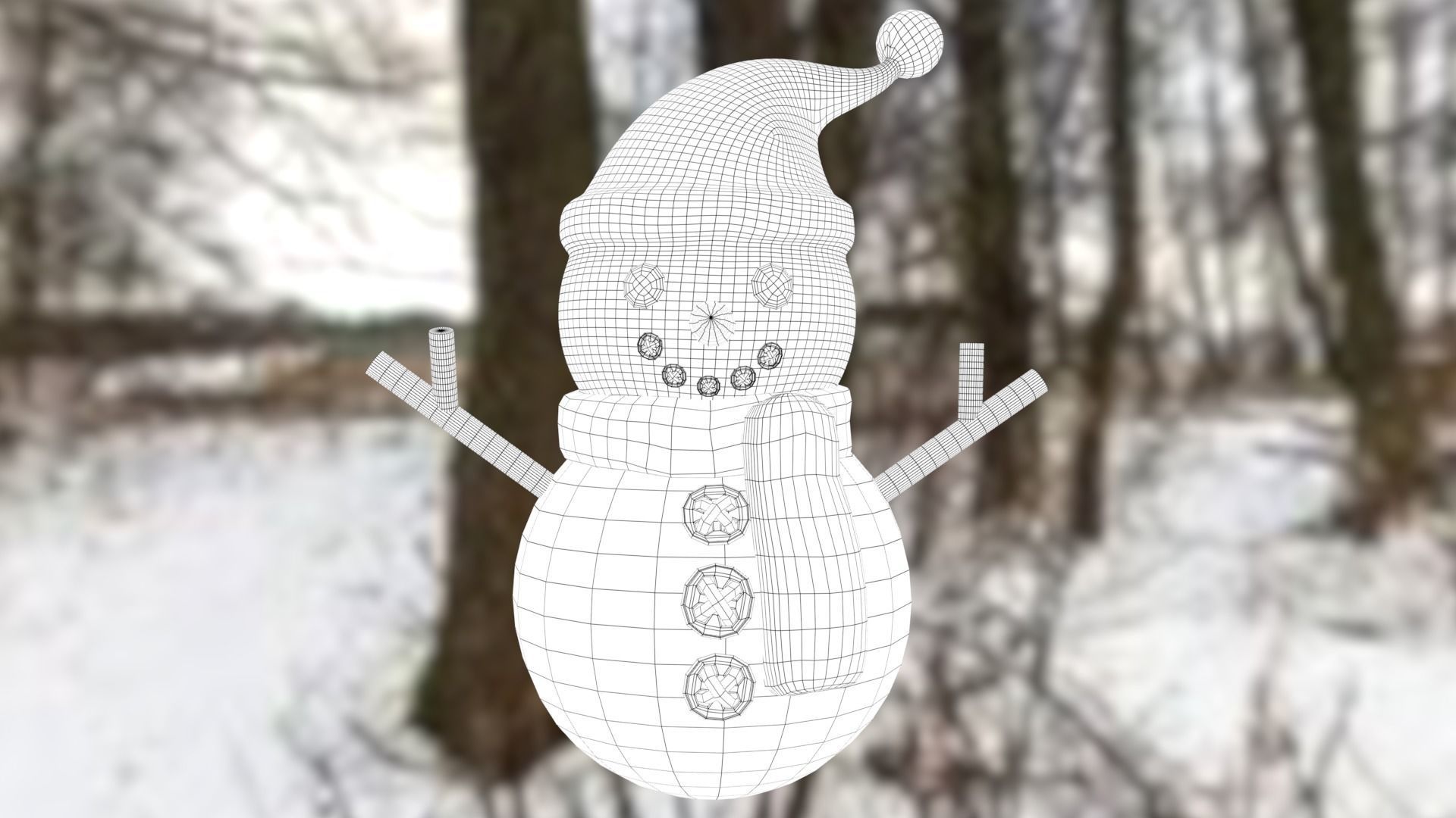 Snowman with Christmas hat Low-poly 3D model_34