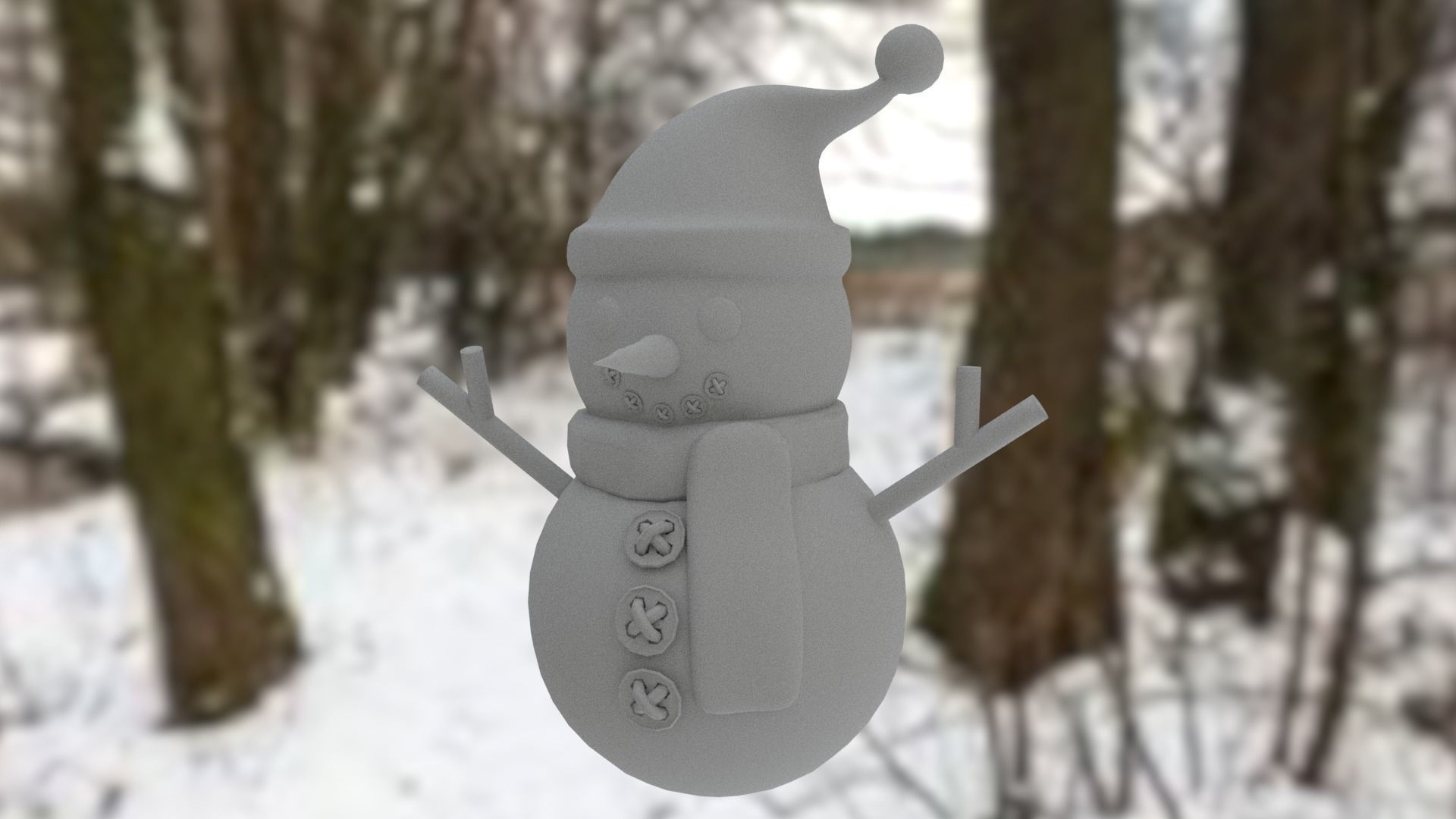 Snowman with Christmas hat Low-poly 3D model_19